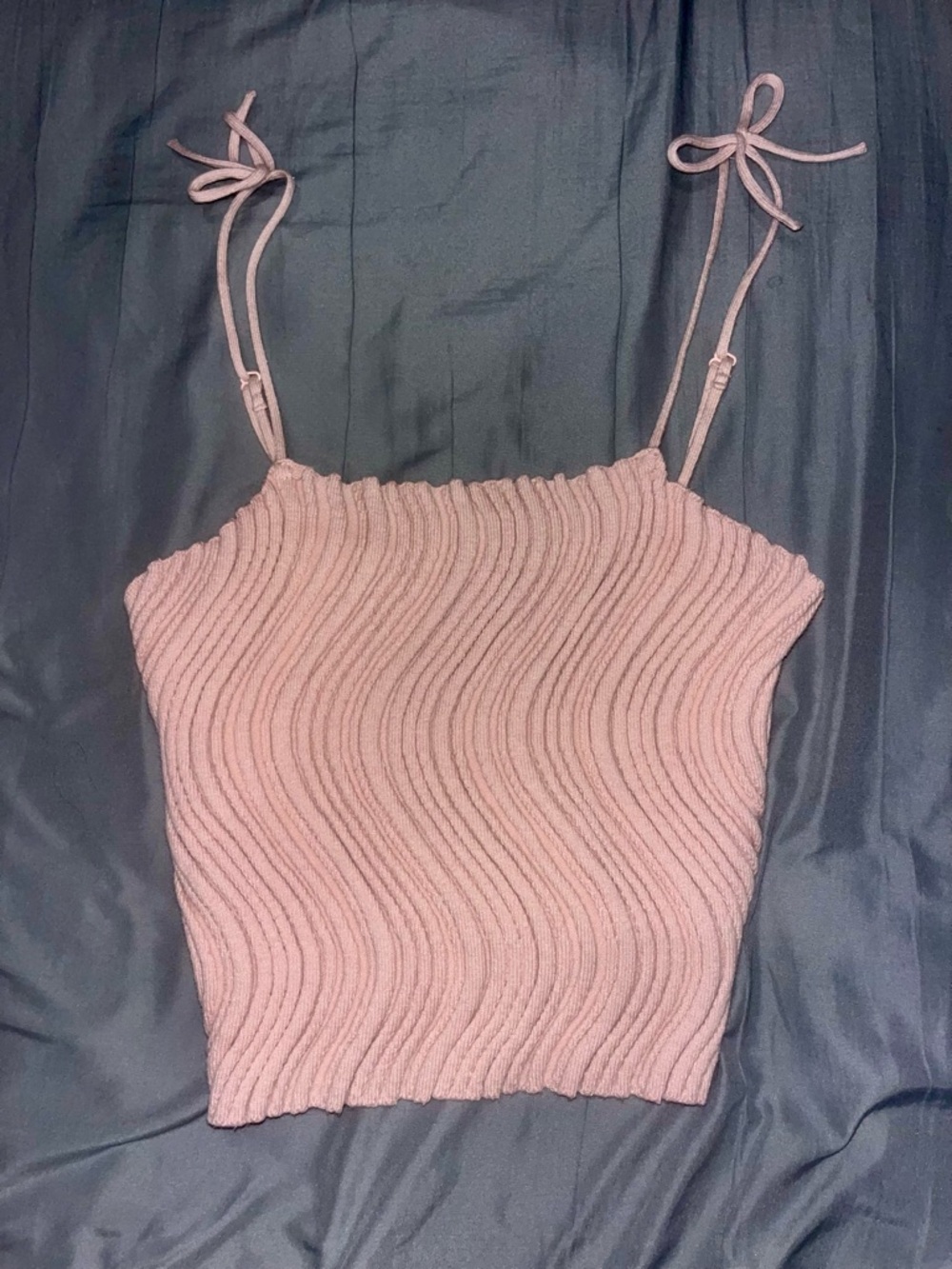 wild fable Pink Ribbed Wave Knit Tie-Shoulder Cami